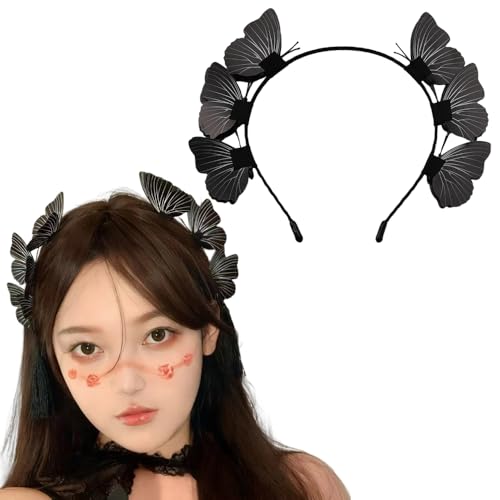 Halloween Butterfly Headbands for Women Goth Hair Accessories for Teens Halloween Cosplay Party Headband Black Butterfly Hairbands for Girls Halloween Costumes Headdress Headpieces