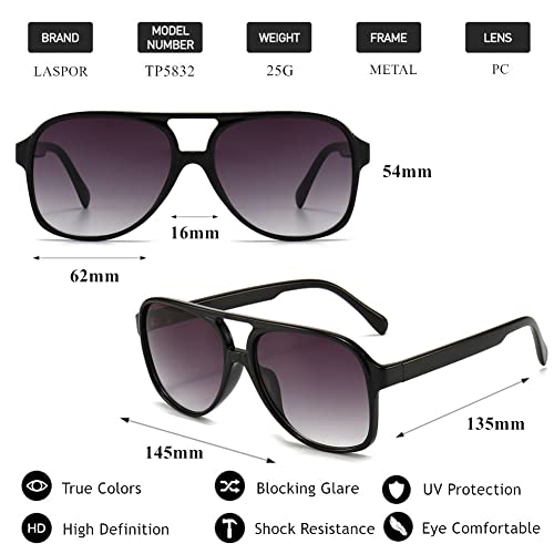 Image of LASPOR Polarized Aviator Sunglasses for Women Men 70s Vintage Retro Glasses Large Frame Plastic Shades UV400