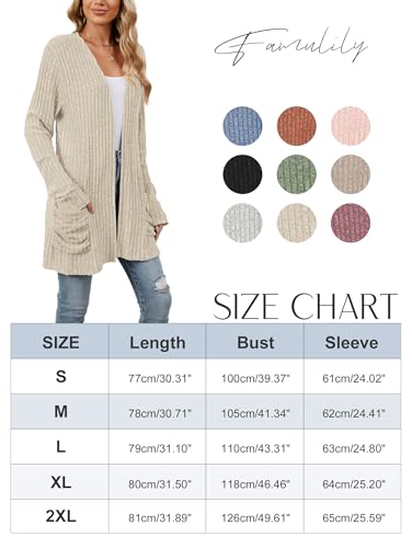 Famulily Comfy Autumn Winter Cardigans for Women, Open Front Cardigans Sweaters for Ladies with Pockets (M, Beige) - Image 7