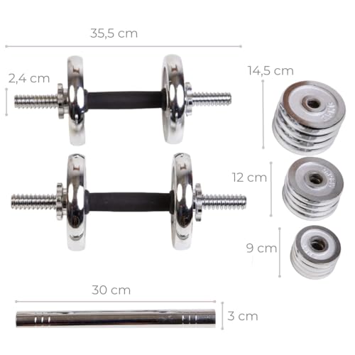 Kit Barra Anilha Halter Ajustável 30 Kg 20x1 Muscle Up Dumbell Regulável Kit Academia em Casa