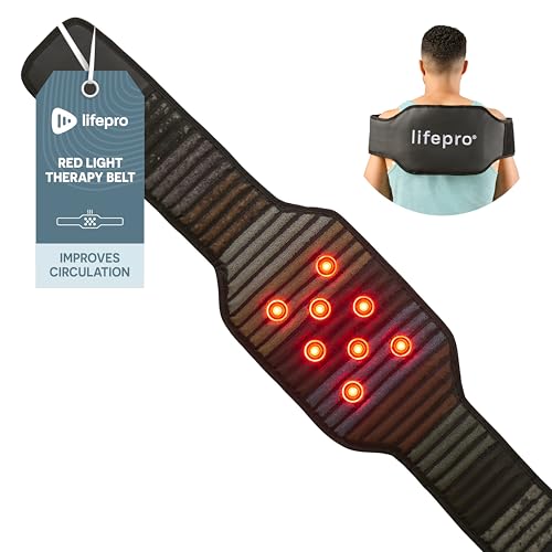 LifePro Cinturón de terapia de luz infrarroja y roja para músculos y piel, calor infrarrojo lejano con ajustes ajustables, terapia de luz roja para relajación, ideal para espalda, cintura y