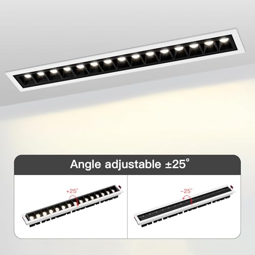 Image of 20W Recessed Linear LED Lighting, 3000K 1200LM Spotlightwith Beam Angle Adjustable, Downlight Indoor with TRIAC /ELV /0-10V Dimable ETL Driver in Junction Box (Ra95 /36 /White Trim Black Body)