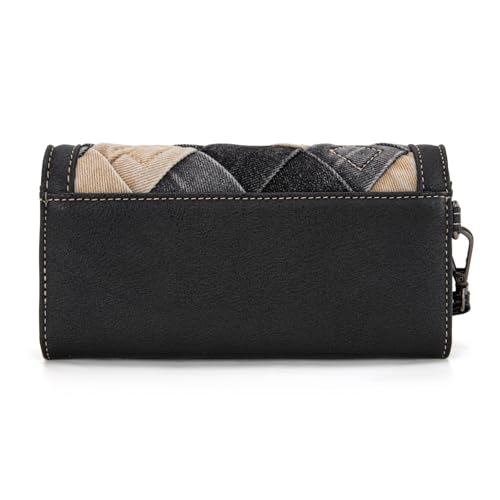 Image of Montana West X Wrangler Black Wallet for Women Large Wristlet Wallets Trifold Clutch Phone Wallet Ladies Female Western Travel Wallets with Coin Purse