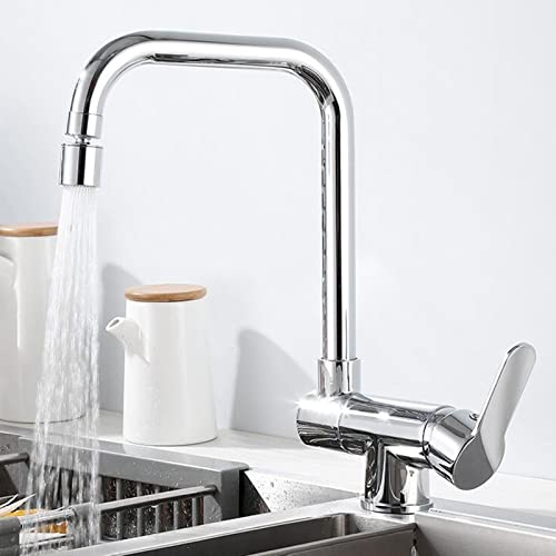 Mitigeur cuisine pliant en laiton brossé avec douchette rotative chic - 7