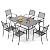 PHI VILLA 7-Piece Metal Patio Outdoor Table and Chairs Outdoor Dining Set - 60" Patio Table with Umbrella Hole and 6 Backyard Garden Chairs, Black