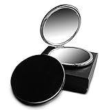 Compact Travel Makeup Magnifying Mirror - BelleJiu Small Portable Folding Mirror with Handheld and Easy to Carry Black