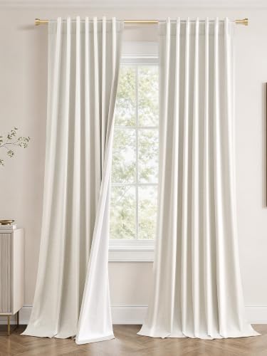 Jowels Natural Linen Blackout Curtains 120 Inches Long for Bedroom Windows