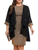 ZOMVA Plus Size Sparkly Formal Dress Suit 2 Piece Mother of The Bride Groom Chiffon Jacket Outfit Cocktail Evening, Gold & Black, 1X