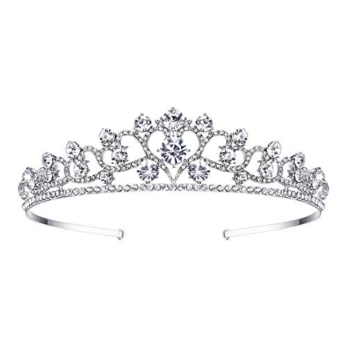 TENYE Cristal Austriaco Boda con Forma de corazón de la Mujer Pelo Banda para la Cabeza Clara Plateada