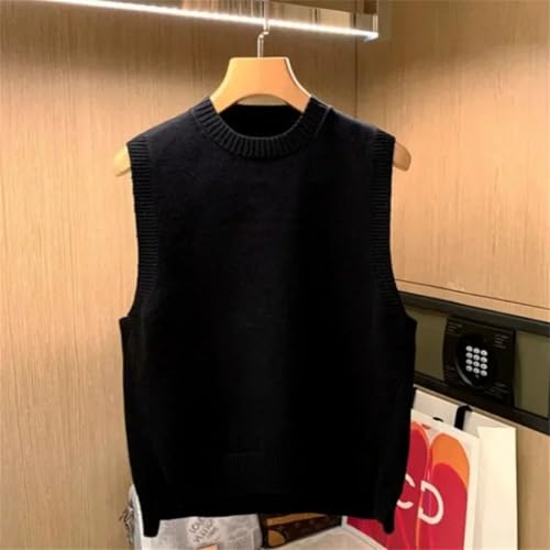 Men Sleeveless Knit Sweater Vest Brown Crew Neck Pullover Warm Wool Casual Waistcoat Layering Top3