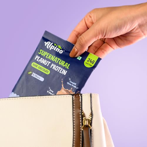 Image of ALPINO Supernatural Peanut Protein | 24g Protein /Serve & 5.1g BCAAs | Dark Chocolate | Plant Protein Powder | 108g (36g x Pack of 3)