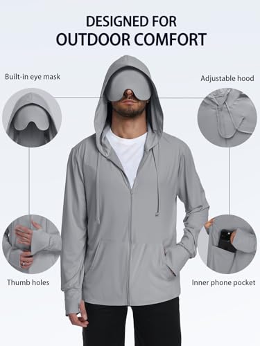 SeSe Code Men’s UPF 50+ Travel Hoodie with Eye Mask Lightweight Sun Protection Zip Jacket Outdoor & Golf Thumb Holes Pockets Black XL — view 5