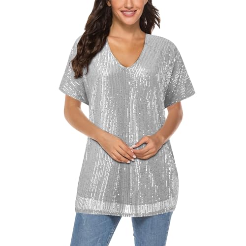 T-shirt femme grande taille col V plongeant : haut ample manches courtes noir et blanc