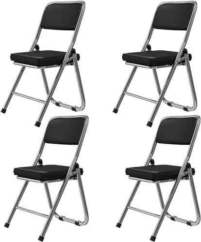 PIPIPOXER Konferenzstuhl klappbar,4er Set Essstühle Klappstühle Klappstühle aus kuschelig PU Leder und Stahlrahmen,Stabiler Klappstuhl Furniture mit für Gäste im Freien Schwarz 45x46x82cm