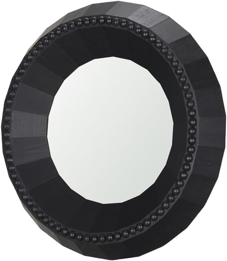 Pemberly Row Modern Round Black Beaded Wooden Wall Mirror, 29.9 x 3.9 x 29.9 in, Textured Frame Design, Bold Sophisticated Accent for Entryway, Living Room, or Bedroom