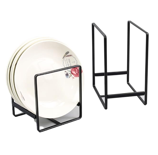 JAWAI 2 Piezas Organizador de Platos, Plateros de Cocina, Soporte para Platos Upright, Negro Plato Organizador, Apto para Escritorio o Armario de Cocina (Negro)