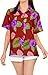 Produktbild LA LEELA Damen Kleid Hawaiihemd Basic Floral Druck Kurzarm Strand Shirt Urlaub Regular Fit Bluse Kastanienbraun_X39 XL