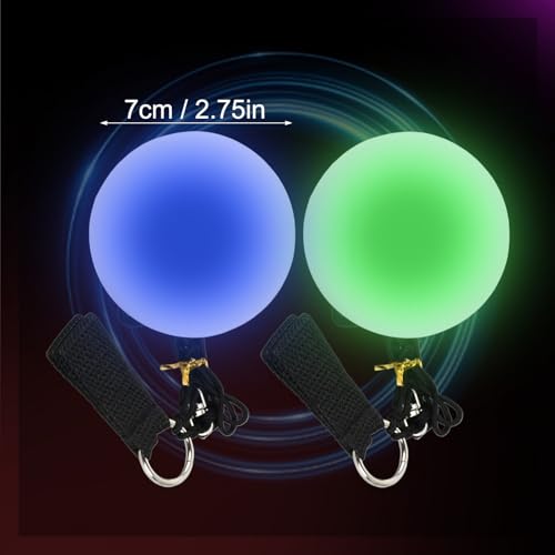 Focenat 2 Stück Jonglierbälle Leuchtend,Leuchtball,LED Poi Bälle,Leuchtendes Spielzeug,Leuchtbälle für Kinder,Leucht Ball mit Regenbogen Farben und Strobe-Effek,für Fitness,Tanz,Kinderspielzeug