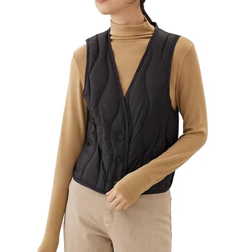 Gilet bouffant sans manches chaud et léger rembourré duvet à boutons-pression femme