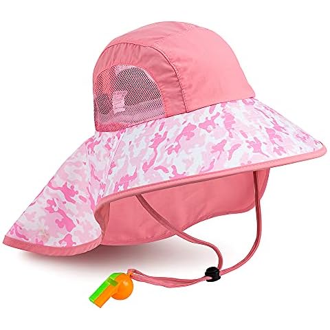 Sombrero de malla con ala ancha para niños HEEHIPOO UPF 50+ Rosa Luminoso 01 Cover