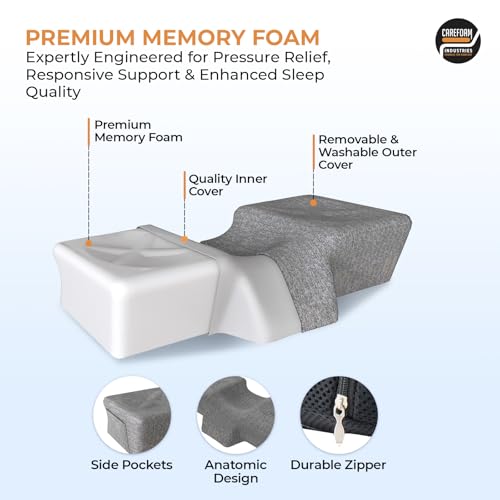 Image of CareFoam Anatomic Memory Foam Pillow | Ergonomic Contour Design | Cervical Neck Support for Sleeping | Comfort | Orthopedic Pillow with 2-Year Warranty | Standard Size | Black Melange Washable Cover