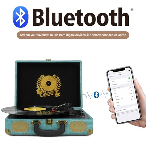 Image of Vinyl Record Player 3-Speed Bluetooth Suitcase Portable Belt-Driven Turntable,Record Player with Speakers Supports Bluetooth, RCA Output, 3.5mm aux-in and Headphone Jack