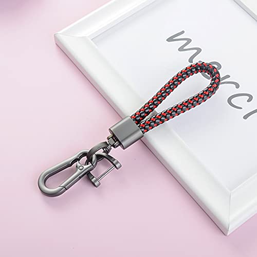 Car Key Acorn Weave Paracode Key Chain Ring, Thick Leather Braid Rope Car Keychain Ring For Men And Women, Suit For All Cars (Black/Red) #TOP6