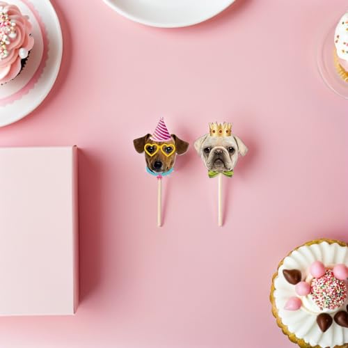 Veemoon 56stücke Hundefigur Geburtstagsdeko Tierparty-Artikel mit Hundemotiven Kuchendekorationsset mit Welpengesichtern Cupcake-Picker für Haustier-Geburtstagsfeiern