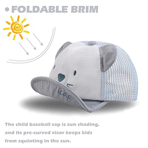 Baby Summer Mesh Hat Cute Sun Cap For Boys Girls Breathable Toddler Hat With Bear Ears (Skyblue) #TOP2