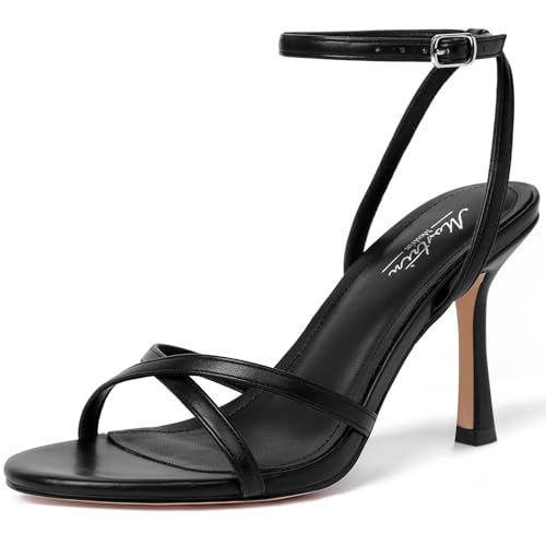 Image of Mostrin Strappy Heels for Women Ankle Strap Heels Women's Heeled Sandals for Party Prom Wedding