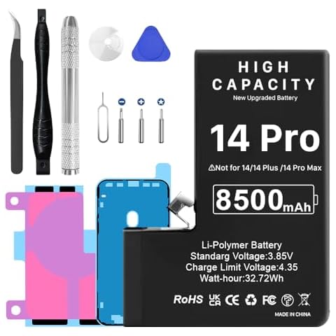 Quzmo 8500mAh Battery for iPhone 14 Pro, Upgrade High Capacity Replacement Battery for iPhone 14 Pro A2890, A2650, A2889, A2892 with Repair Tool Kits Cover