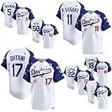 [XUPENG] 大谷 翔平 佐々木朗希 山本由伸 ムーキー ベッツ クレイトン カーショー フレディ フリーマン 刺繍入り 東京 シリーズ 開幕戦 TM KK 袖パッチ 青白 桜 ユニフォーム 非公式 (S,18)