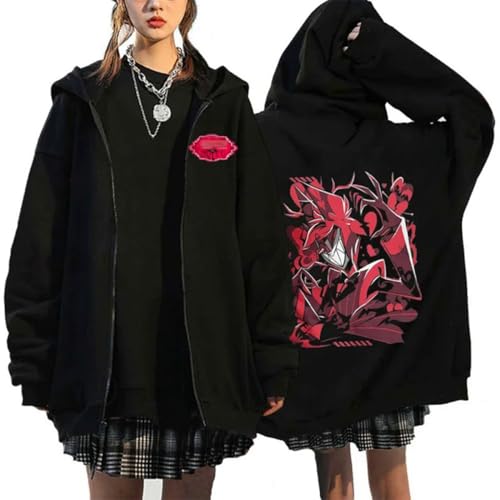 Yazkimo Unisex Adult Anime Cosplay Hoodies 2D Printing Hooded Sweatshirt Zipper Jacket Coat Hotel Black Casual Sweater (US Alpha Large Regular Regular Black Zipper 3)