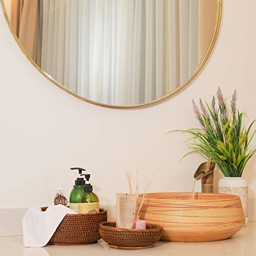 Round Wicker Baskets Handwoven Fruit And Vegetable Storage For Serving Potatoes Onions Bread Rattan Decor Basket Stackable Set 3 Fruit Holder For Kitchen Countertop Organizing Bathroom (Dark Brown) #TOP4