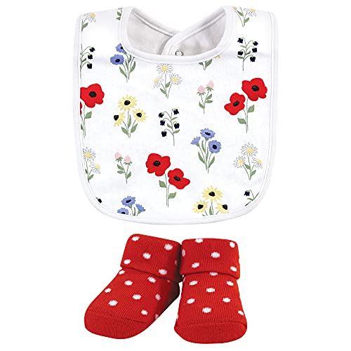 Image of Hudson Baby Unisex Baby Cotton Bib and Sock Set, Wildflower, One Size