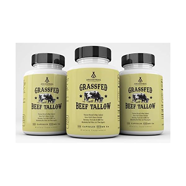 Ancestral-Supplements-Grass-Fed-Tallow-Capsules--Based-On-The-Native-Wisdom-of-Our-Early-Ancestors-Tallow-Provides-The-Same-Nourishing-Kidney-Fat-Suet-That-Our-Ancestors-Selectively-Hunted Ancestral Supplements Grass Fed Beef Tallow Capsules, 3000mg, Nourishing Kidney Fat Supplement Supports Bones, Teeth, Gums, Skin, Immune and Overall Health, Non-GMO, 180 Capsules