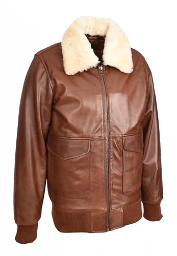 Blouson aviateur G-2 cuir véritable homme marron veste pilote col amovible