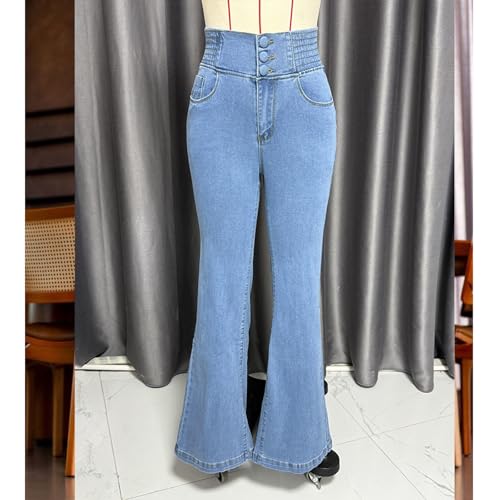 Jean rétro smocké extensible à effet remontant bleu L