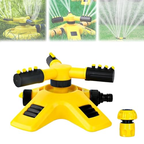 Garden Sprinkler for Lawns, Automatic Water Sprinkler with 3 Adjustable Arms, 360° Automatic Rotating Water Sprinkler for Garden, Irrigation System for Watering Grass Plants Flowers Veggies (1PCS)