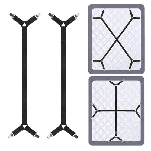 Mewtush 2 Pièces Tendeurs Draps Housse Réglables 60–270 cm, Sangles Élastiques avec Pinces Métalliques Solides, Attaches Draps Lit Antidérapantes,...