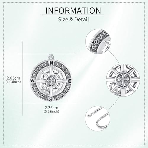 YAFEINI Compass Necklace 925 Sterling Silver Compass Pendant Necklace Graduation Jewelry for Men Father Husband3