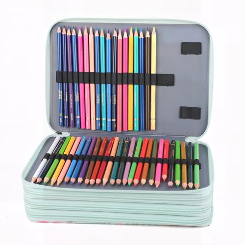 Image of Vomgomfom 200 Slots Pencil Case 4-Layer PU Leather, Handle, Green Rose