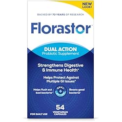 Florastor Probiotics for Digestive and Immune Health, 54 Capsules, Probiotics for Women & Men, Helps Flush Out Bad Bacteria, Boosts The Good with Our Strain Saccharomyces Boulardii, Packaging May Vary