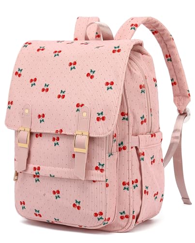 Image of Corduroy Laptop Backpack for Women, Fits 15.6 Inch Computer Bag, College Bookbag Travel Daypack Purse, Work Business Bags - Corduroy Cherry Pink