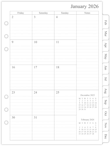 newestor A5 Monatsplaner Nachfüll, Juli 2025 bis Dez 2026, 1 Monat auf 2 Seiten mit Tabs, Kompatibel mit Filofax A5 Organiser