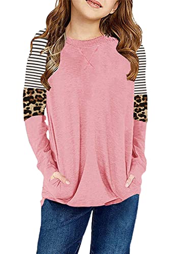 Image of SELINK Girls Big Kids Long Sleeve Striped Color Block Pocket Tees | Casual Loose Fit With Side Pockets,Soft Stretch Polyester Blend For Big Girls Daily&Back To School Wear