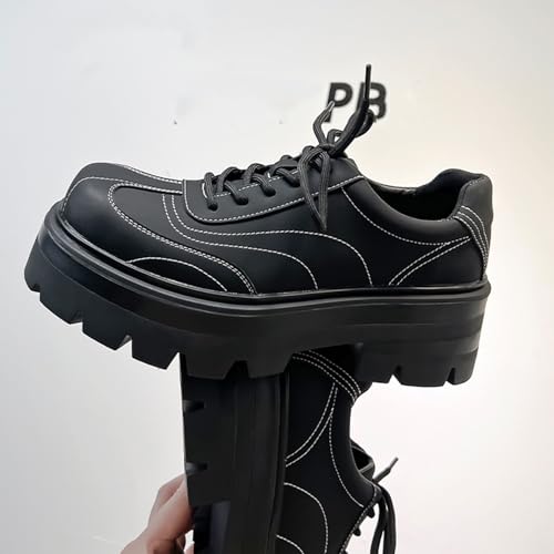 Men's Leather Chunky Platform Oxford Shoes Casual Round Toe Hand Stitched Lug Sole Non-Slip Thin Strap Dress Derby Shoes Suitable for Business Work Party3