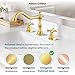 gotonovo Bathroom Faucet 3 Hole 8 Inch Widespread Bathroom Sink Faucet 2 Cross Handles Vintage Lavatory Vanity Mixer Tap with Pop Up Drain, HOT Cold Label, Polish Gold