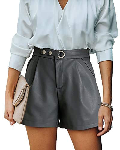 Uusollecy Shorts Femmes Cuir Taille Haute, Femmes Paperbag Taille Shorts en Cuir Synthétique, Casual Wide Leg PU Cuir Court Pantalon pour Femmes Adolescentes Cover
