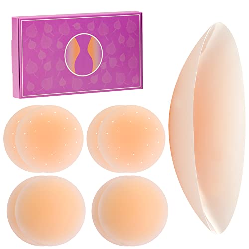 Tacilin Nippelpads - 8 Stück, Selbstklebende Nippelcovers Ultra Dünne Damen - Wiederverwendbare & Waschbare Silikon Nippelabdeckungen - Nippel Cover aus Premium Silikon [8cm]